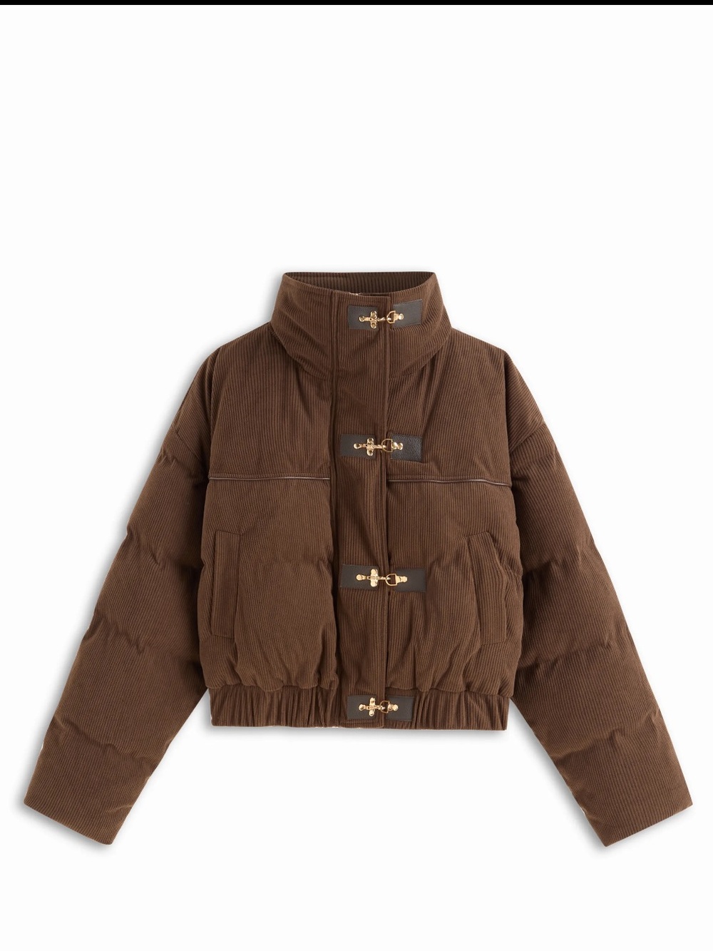 Cider Brown Cropped Puffer Jacket with Toggle Closures